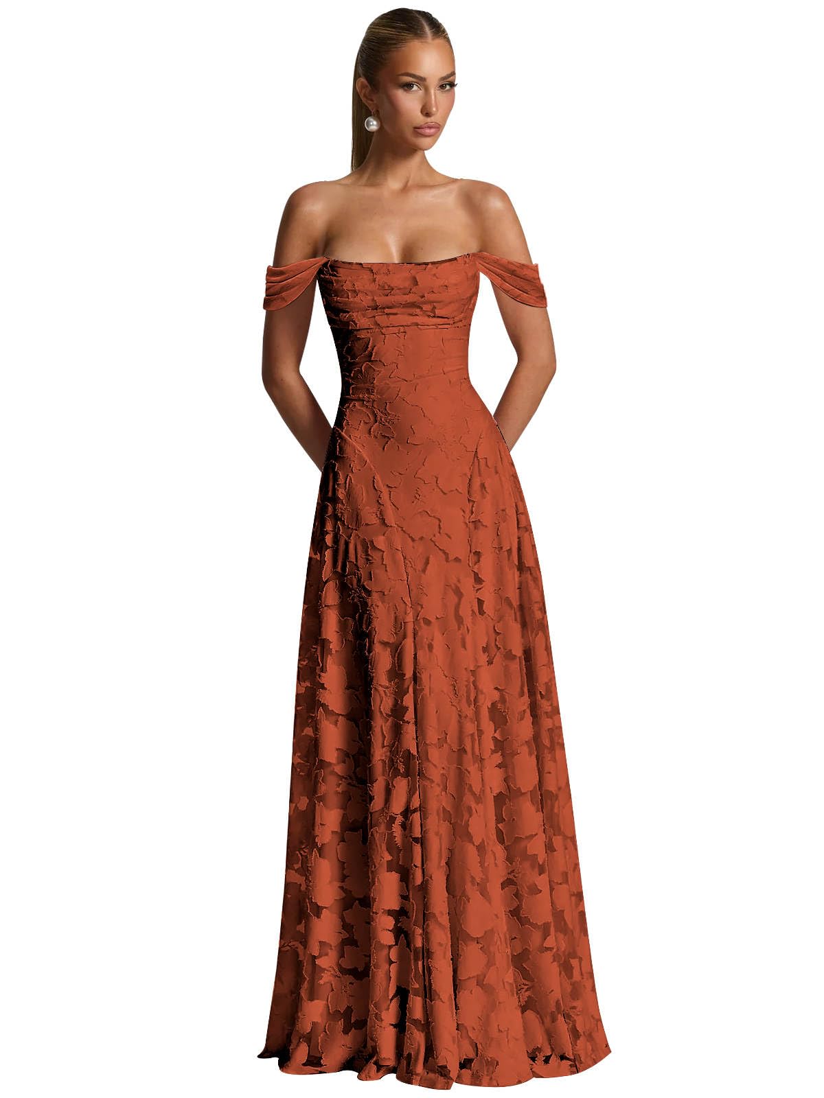 Off The Shoulder Bridesmaid Dresses Long for Women Formal Evening Gown Lace Wedding Guest Dress