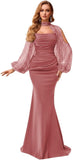 Kingbridal Gowns Long Sleeve Prom Dresses 2026 Mermaid Satin Formal Dress for Women Sparkly Sequin Halter Neck Evening Party Gowns