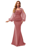 Kingbridal Gowns Long Sleeve Prom Dresses 2026 Mermaid Satin Formal Dress for Women Sparkly Sequin Halter Neck Evening Party Gowns