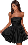 Short Satin A-Line Ruched Homecoming Dresses for Teens Strapless Ruched Mini Formal Cocktail Party Dress