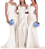 One-Shoulder-Brautjungfernkleider für Hochzeiten, Meerjungfrau-Satin-Ballkleider, lang, figurbetont, formelle Abendkleider 