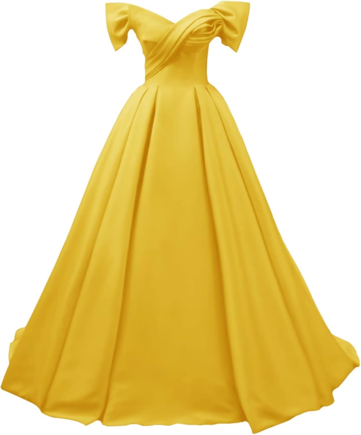 Off Shoulder Satin Prom Dresses for Women V-Neck Elegant A-Line Long Pleated Formal Evening Gown