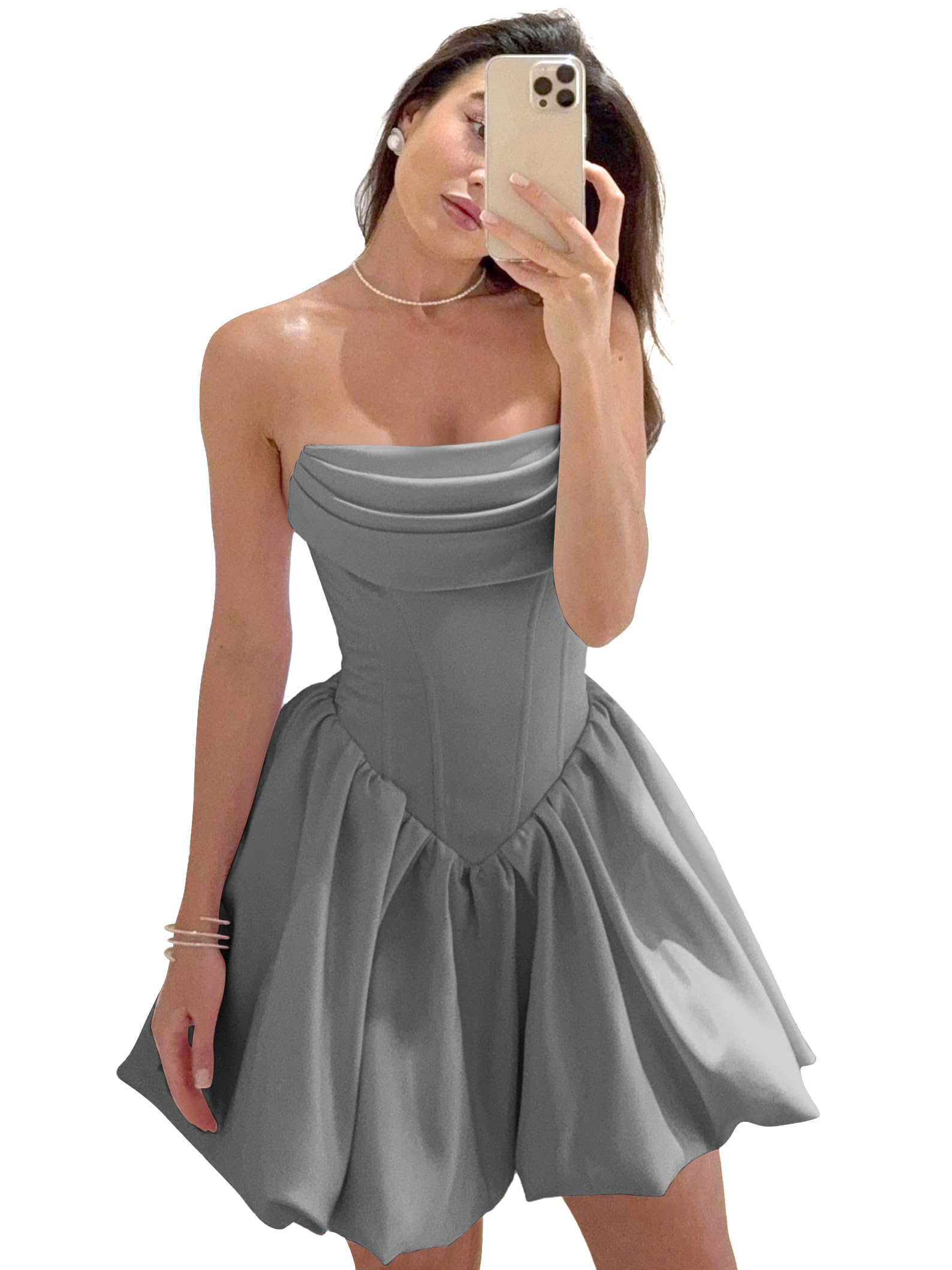 Satin Flower Bud Homecoming Dress Short Prom Dress Cowl Neck Pleated A Line Mini Cocktail Party Gown