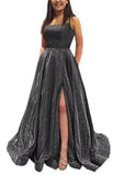 Kingbridal Gowns Spaghetti Straps Prom Dresses Long for Women 2026 A Line Sequin Satin Formal Evening Party Ball Gowns with Slit