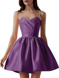 Satin Homecoming Dresses for Teens Spaghetti Straps Short Prom Dress A-Line Cocktail Wedding Guest Dress