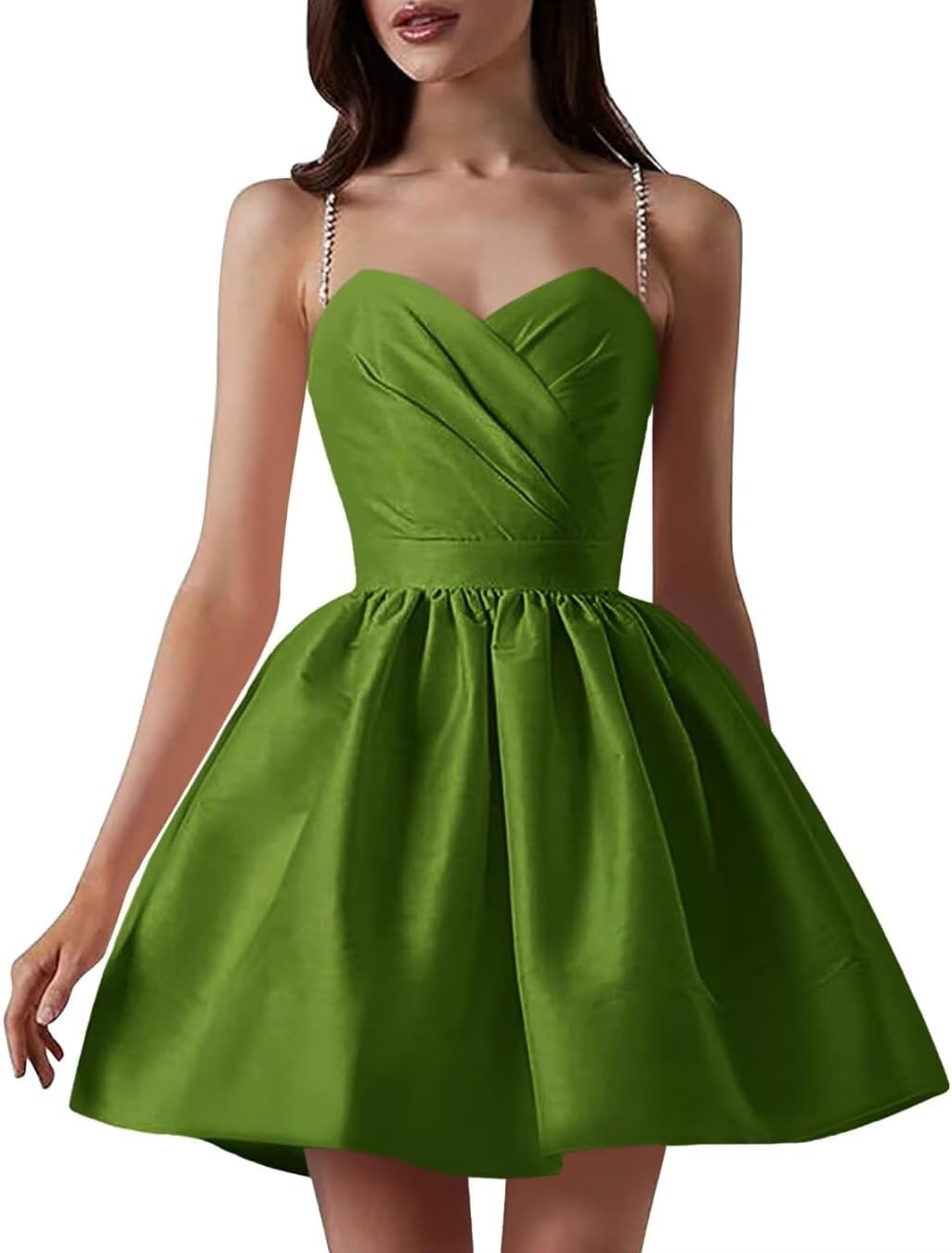 Satin Homecoming Dresses for Teens Spaghetti Straps Short Prom Dress A-Line Cocktail Wedding Guest Dress