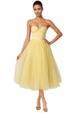 Strapless Prom Dresses Sweetheart Tulle Ball Gowns Corset Short Homecoming Dresses Pleated Lace-up Evening Dresses