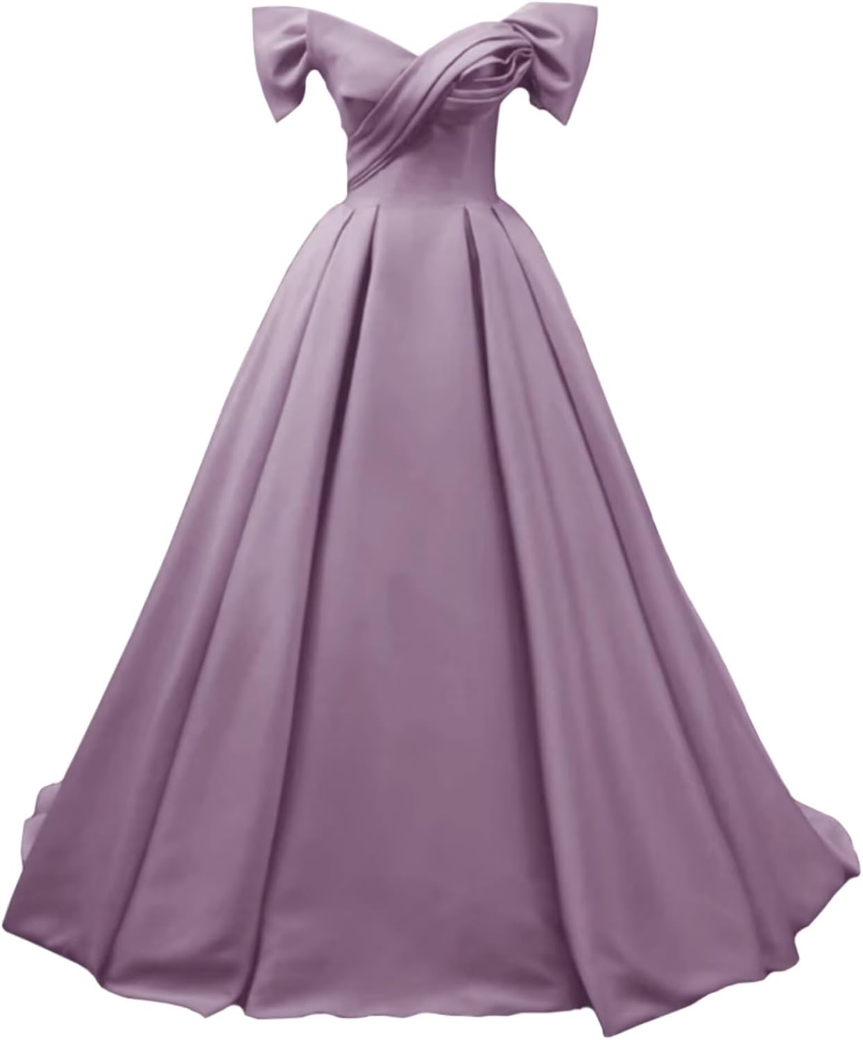Off Shoulder Satin Prom Dresses for Women V-Neck Elegant A-Line Long Pleated Formal Evening Gown