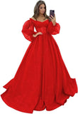 Puffy Sleeve Glitter Prom Dresses Women's Ball Gown Off Shoulder Formal Evening Gown Princess Quinceanera Dress