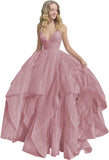 Women's Sparkly Tulle Prom Dress 2023 Long Ball Gown Spaghetti Straps Quinceanera Dress