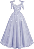 Glitter Tulle Prom Dress for Teens 3D Butterfly Long Ball Gowns Sequin Princess Quinceanera Dresses with Bow