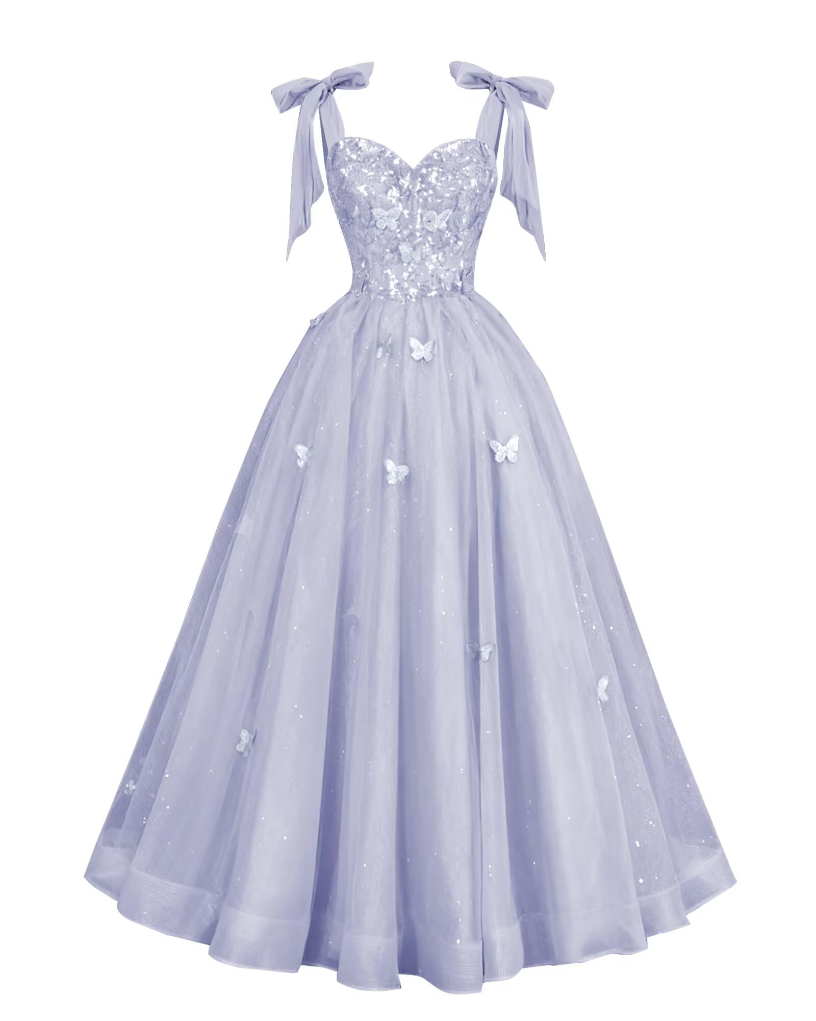 Glitter Tulle Prom Dress for Teens 3D Butterfly Long Ball Gowns Sequin Princess Quinceanera Dresses with Bow