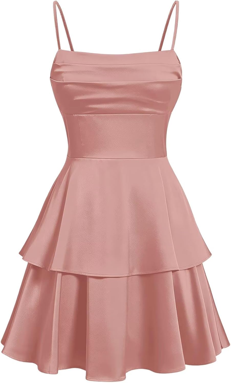 Tiered Satin Homecoming Dresses for Teens Short A Line Tight Spaghetti Strap Formal Cocktail Party Gown 2026