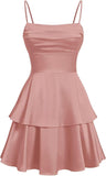 Tiered Satin Homecoming Dresses for Teens Short A Line Tight Spaghetti Strap Formal Cocktail Party Gown 2026