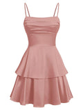 Tiered Satin Homecoming Dresses for Teens Short A Line Tight Spaghetti Strap Formal Cocktail Party Gown 2026