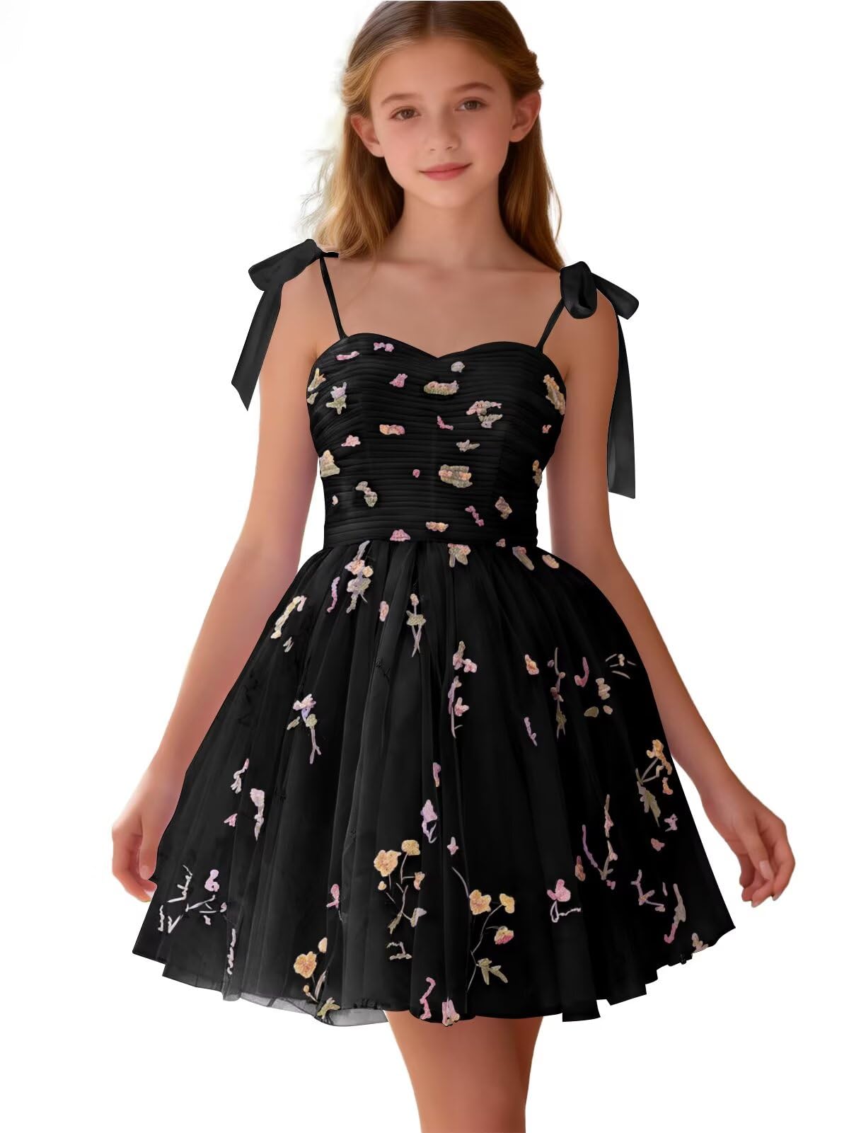 Floral Embroidery Junior Bridesmaid Dress Tulle Sweetheart Neck Girls Prom Dresses Fairy Short Formal Flower Girl Gown