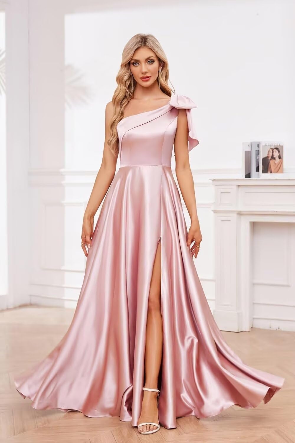 One Shoulder Bridesmaid Dresses for Women 2027 Long Satin A-line Formal Evening Party Dress with Slit