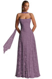 Floral Lace Bridesmaid Dresses for Women Long Spaghetti Straps Formal Evening Gowns with Scarf