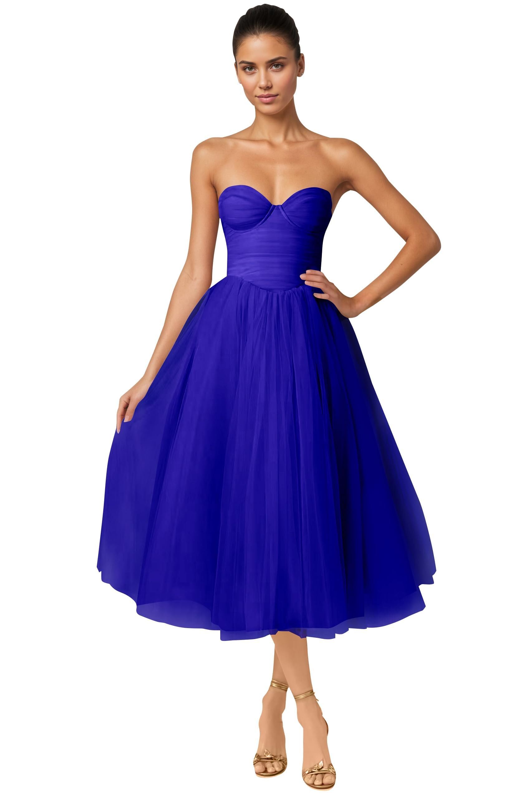 Strapless Prom Dresses Sweetheart Tulle Ball Gowns Corset Short Homecoming Dresses Pleated Lace-up Evening Dresses