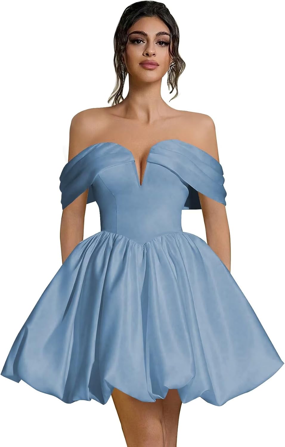 Off Shoulder Satin Homecoming Dresses Teens Short Bubble Dress A Line Mini Cocktail Party Gown