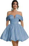 Off Shoulder Satin Homecoming Dresses Teens Short Bubble Dress A Line Mini Cocktail Party Gown