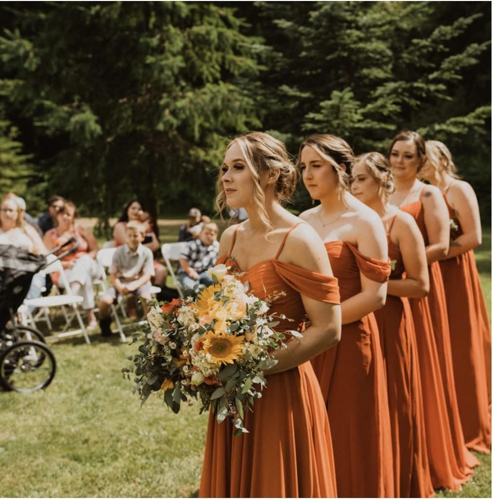 Off The Shoulder Chiffon Bridesmaid Dresses Long Spaghetti Straps A Line Formal Party Dress