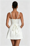 Short Satin Homecoming Dress Square Neck Floral Jacquard Corset Mini Formal Evening Cocktail Gown for Teens