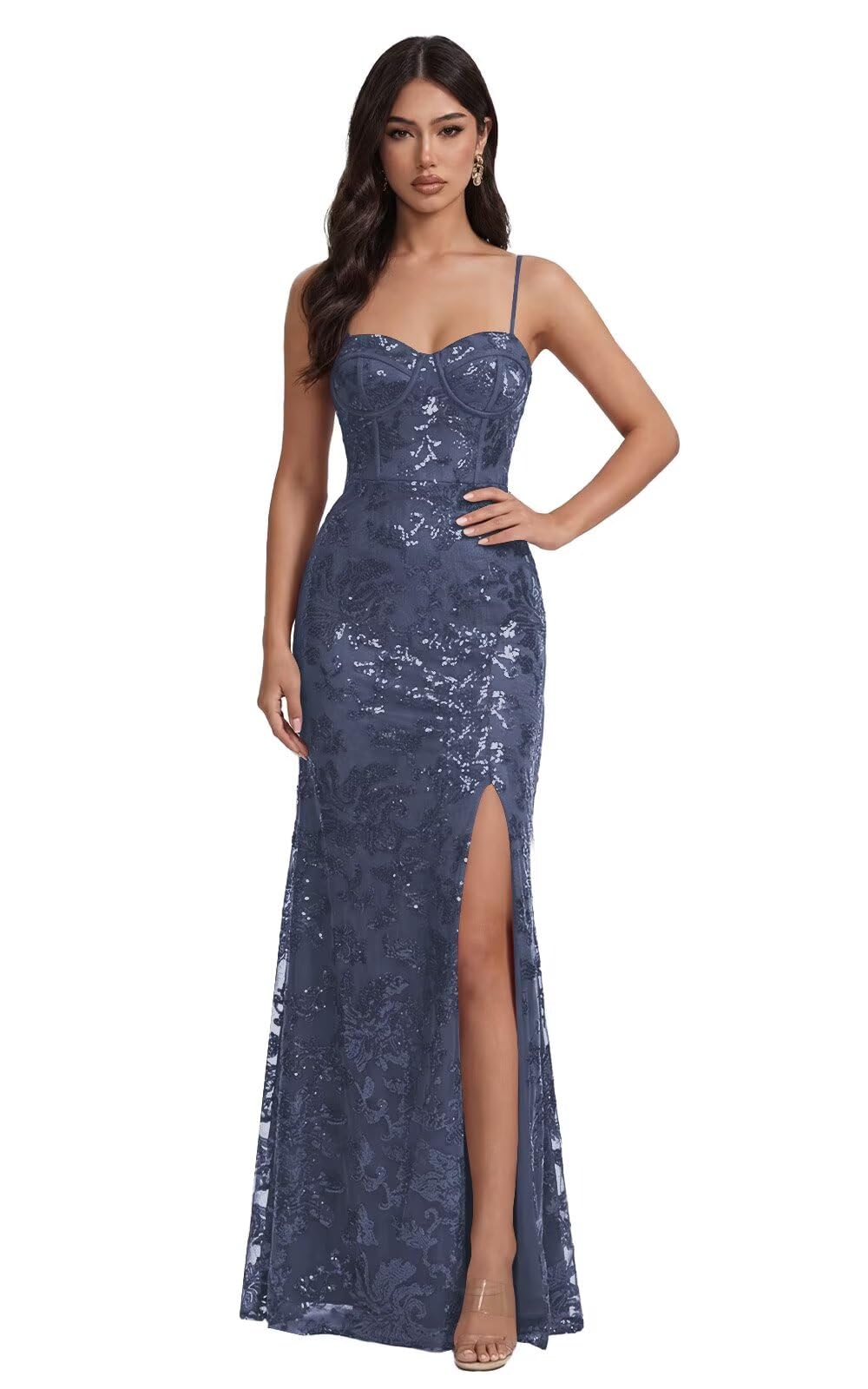 Mermaid Sequin Lace Prom Dresses Long for Women 2026 Spaghetti Straps Corset Formal Evening Party Gown with Slit