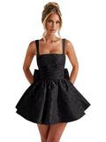Satin Jacquard Homecoming Dress with Bow Short A-Line Mini Prom Cocktail Party Gown