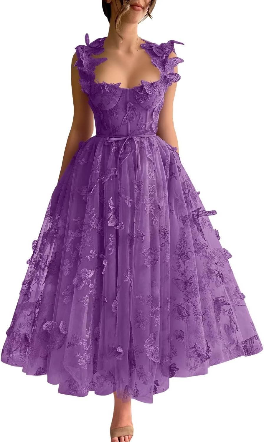 Vestidos de fiesta de tul con mariposas 3D bordadas para adolescentes, vestidos formales de noche para fiesta 
