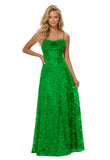 Lace Sequin Prom Dresses Spaghetti Straps A-Line Cowl Neck Pleated Sparkly Long Formal Evening Party Gowns