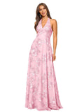 Jacquard Floral Lace Bridesmaid Dresses for Women Long A-Line Open Back Halter Formal Gown