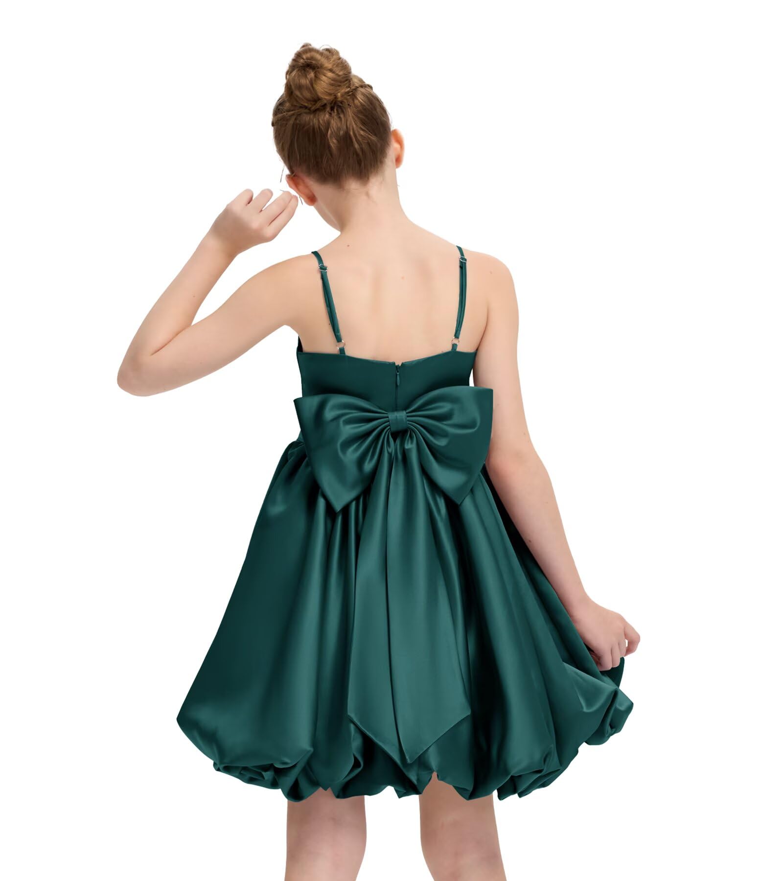 Satin Homecoming Dress for Girls Short Satin Flower Girl Dresses for Wedding Party Prom Gown with Bow
