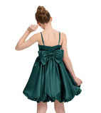 Satin Homecoming Dress for Girls Short Satin Flower Girl Dresses for Wedding Party Prom Gown with Bow