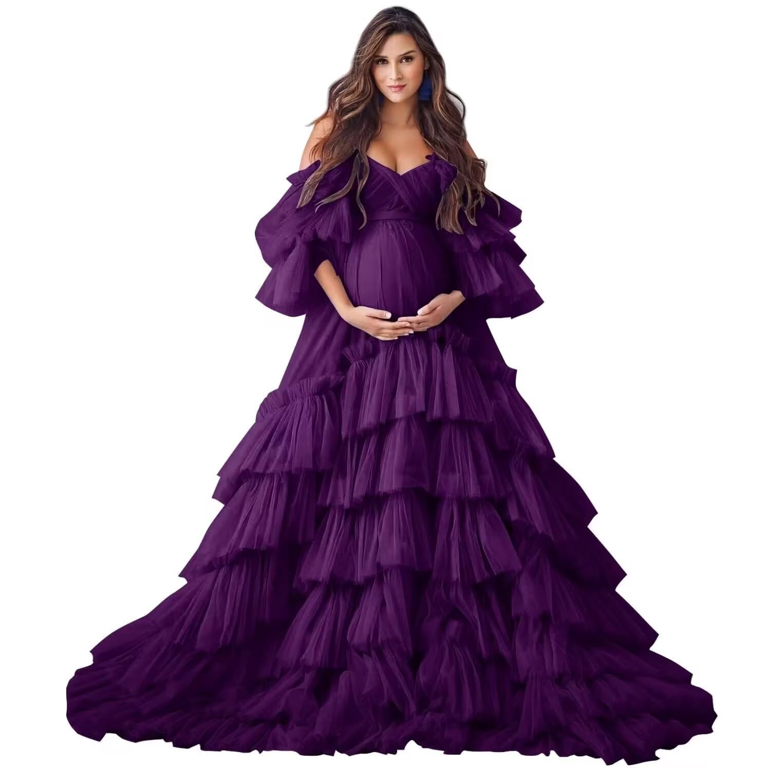 Puffy Tulle Robe Maternity Dress for Photoshoot Off Shoulder Bridal Lingerie Maternity Gowns for BabyShower