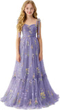 Floral Embroidered Tulle Flower Girl Dress Sweetheart Junior Bridesmaid Dresses Tiered Ruffled Formal Party Prom Gown