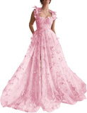 Vestidos de fiesta largos de tul con mariposas 3D para adolescentes, vestidos de fiesta formales de noche bordados con abertura 