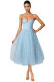 Strapless Prom Dresses Sweetheart Tulle Ball Gowns Corset Short Homecoming Dresses Pleated Lace-up Evening Dresses