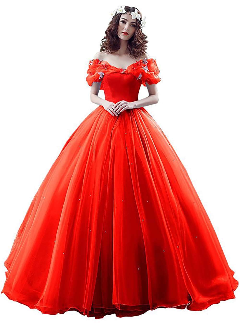 Tulle Ball Gown Cinderella's Off Shoulder Quinceanera Dress Wedding Dresses Evening Formal Gown