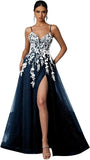 Tulle Prom Dresses 2027 Puffy Ball Gown for Women Formal V Neck Lace Appliques Evening Gown with Slit Long Homecoming Dress