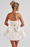 Strapless Satin Homecoming Dresses for Teens 2027 Jacquard A-line Short Prom Cocktail Gowns with Bow