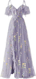 Vestidos de fiesta de tul con bordado floral para mujer, tirantes finos, largos, formales, de noche, 2024 