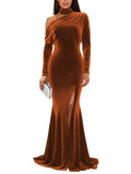 Mermaid Velvet Prom Dresses with Slit 2027 Long Sleeve Formal Dress for Women One Shoulder Evening Party Gowns