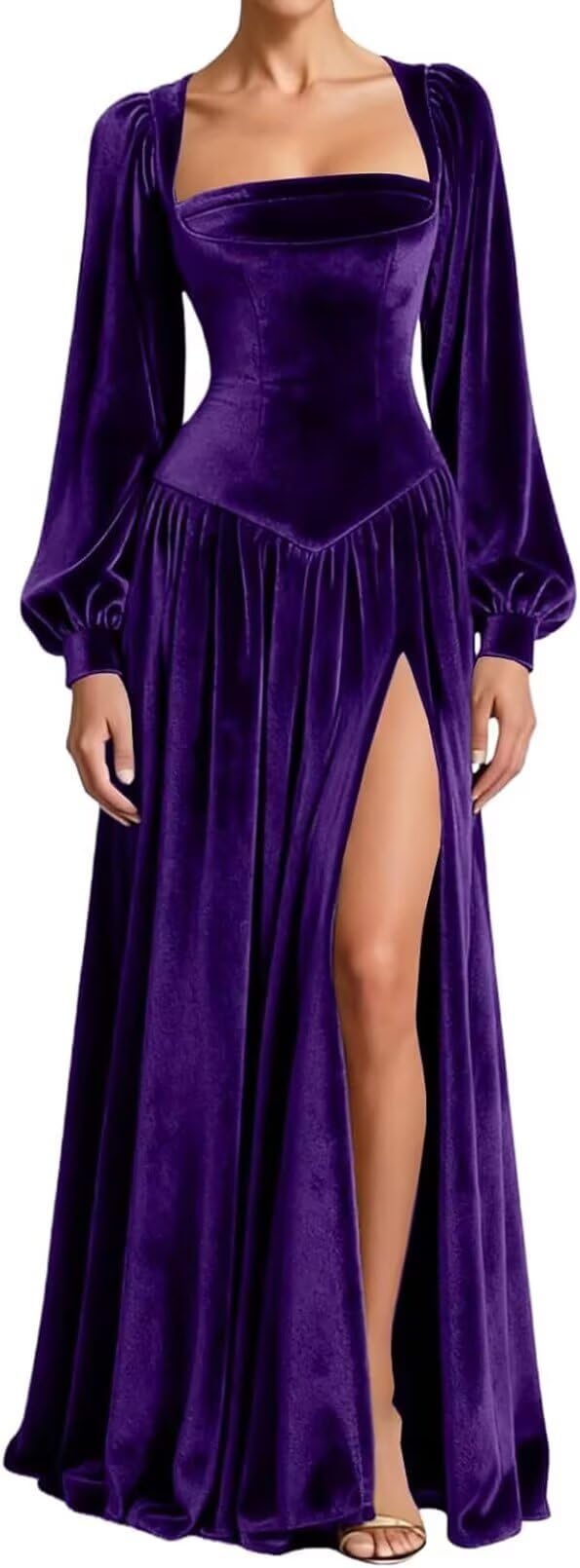 Kingbridal Gowns Long Sleeve Prom Dresses for Women 2027 Velvet Formal Dress with Slit Long A-line Evening Party Gowns