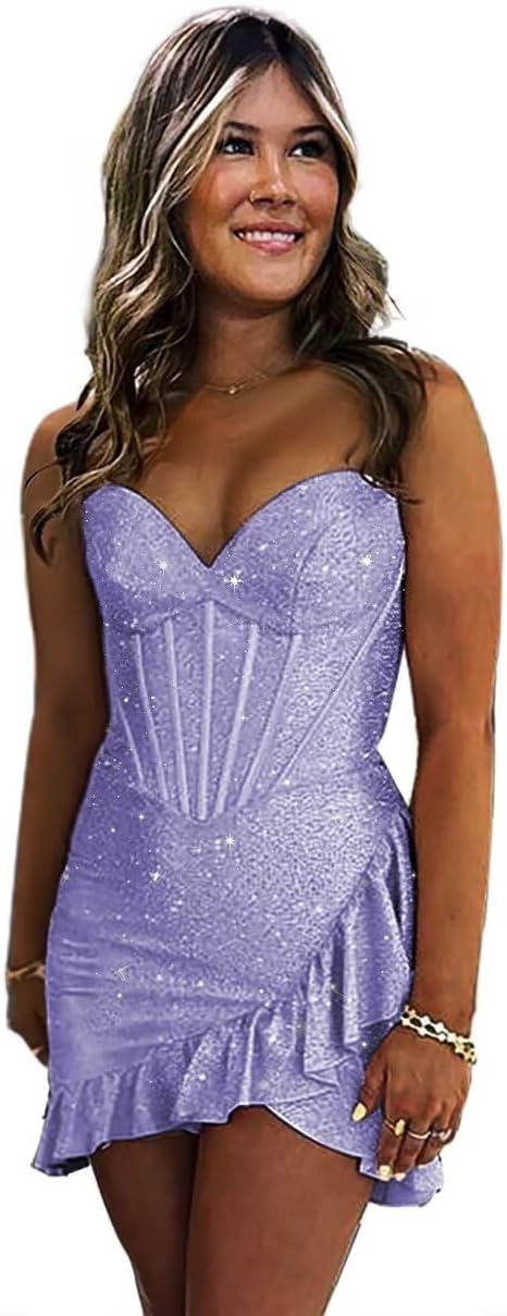 Sequin Homecoming Dresses 2027 Strapless Corset Ruffle Mermaid Short Prom Cocktail Dress