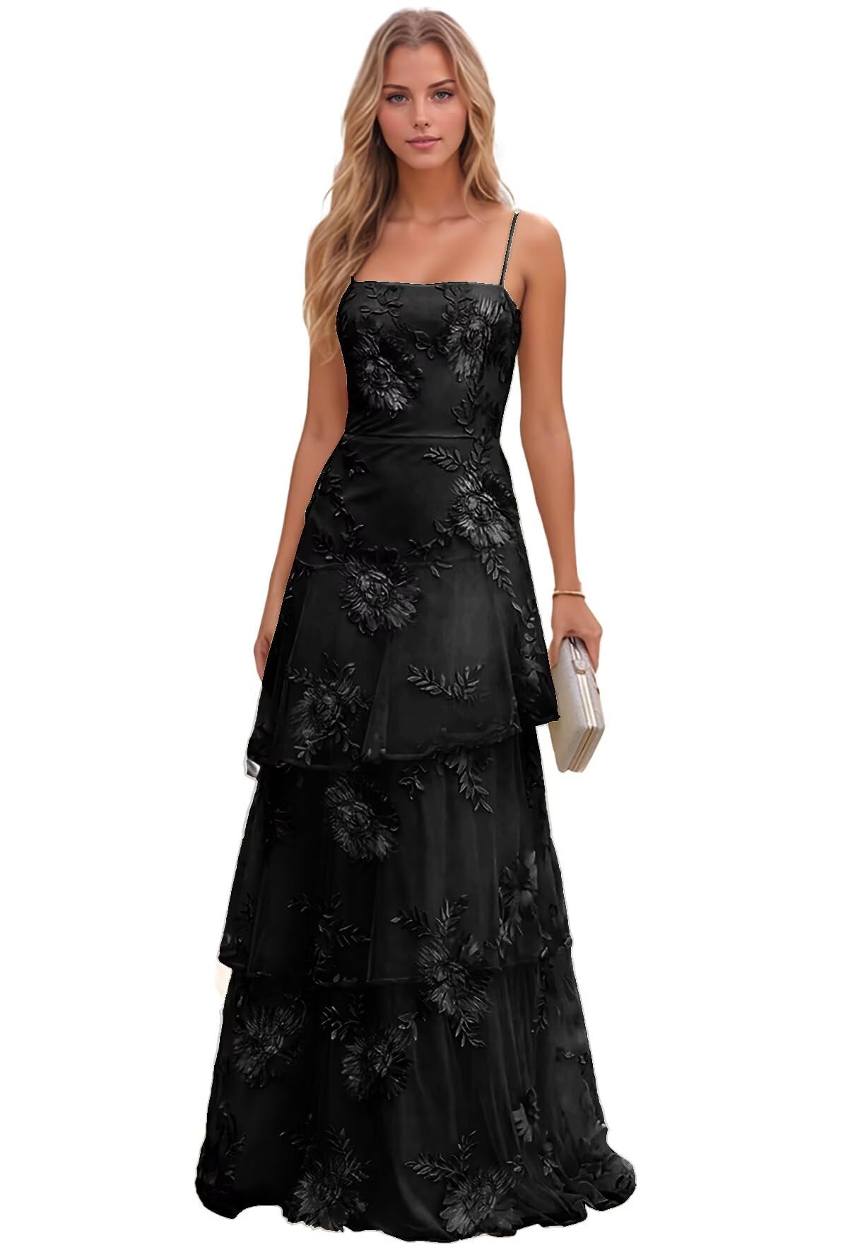 Jacquard Laces Prom Dress for Women Spaghetti Strap Bridesmaid Dresses Long Formal Wedding Party Gown