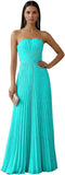 Ruched Strapless Prom Dresses for Women Long A Line Cocktail Dress Pleated Chiffon Formal Wedding Guest Dress
