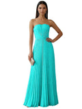 Strapless Prom Dresses for Women Long A Line Cocktail Dress Pleated Chiffon Formal Wedding Guest Dress