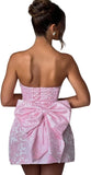 Jacquard Satin Homecoming Dress with Bow Elegant Strapless Mini Dress A Line Short Prom Dresses Party Gown
