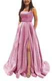 Kingbridal Gowns Spaghetti Straps Prom Dresses Long for Women 2026 A Line Sequin Satin Formal Evening Party Ball Gowns with Slit